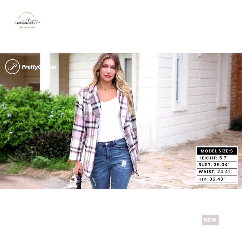 Plaid Shacket Jacket Trendy Fall Casual Button Wool Blend Trench Coat Winter - Picture 7 of 7